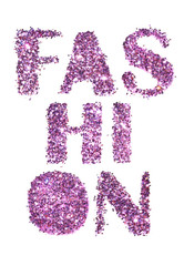 Word Fashion of purple glitter on white background