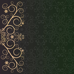 Purple-green background with golden lace floral ornament border