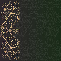 Purple-green background with golden lace floral ornament border