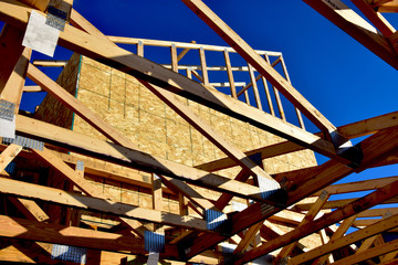 Framing members of new home under construction.