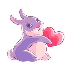 Valentine's day. Purple Bunny holding a heart in his paws. Vector illustration