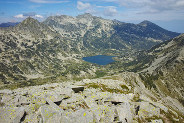 Panoramic view to Popovo lake from Dzhano Peak, Pirin mountain, Bulgaria