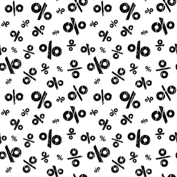 Seamless pattern made of black grunge discount signs on white background. Vector illustration. 