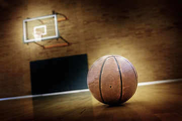 Fototapeta premium Basketball on Ball Court for Competition and Sports