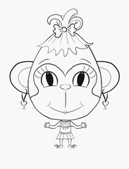 Coloring, small, funny monkey girl