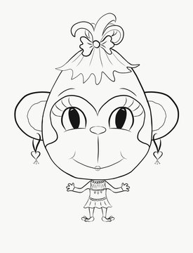 Coloring, small, funny monkey girl