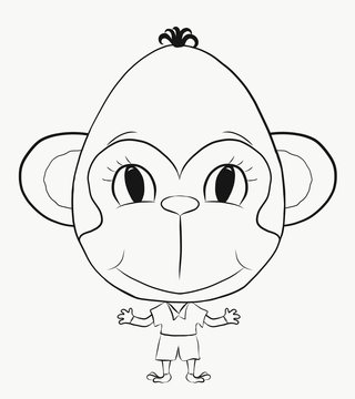 Coloring, small, funny monkey boy