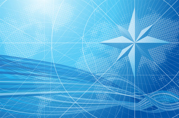 Blue compass vector background.