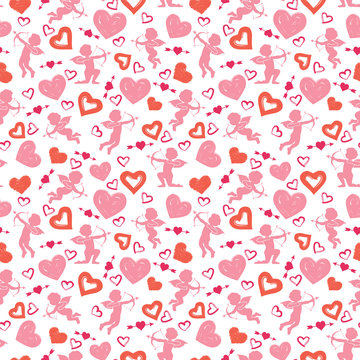 Love theme, cupids, amours, hearts, valentine's day seamless pat