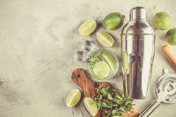 Mojito cocktail and ingredients