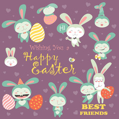 Collection of Easter bunny with colorful egg