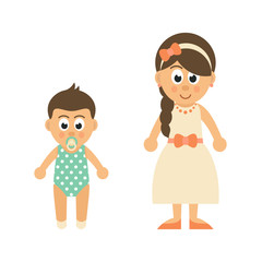 cartoon baby boy and mother