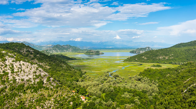 Beautiful landscape Skadar (Skoder) lake among the mountains. Th
