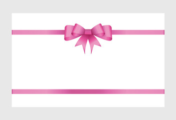 Gift Card With Pink Ribbon And A Bow on white background.  Gift Voucher Template.  Vector image.