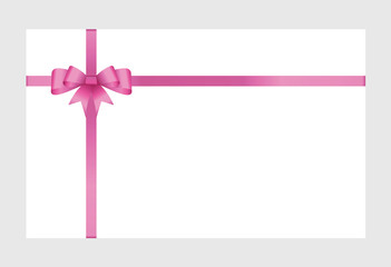Gift Card With Pink Ribbon And A Bow on white background.  Gift Voucher Template.  Vector image.