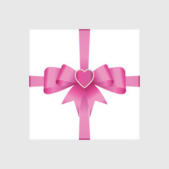 Vector White Square Gift Box with Dark Pink Satin Bow.