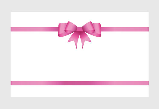 Gift Card With Pink Ribbon And A Bow on white background.  Gift Voucher Template.  Vector image.