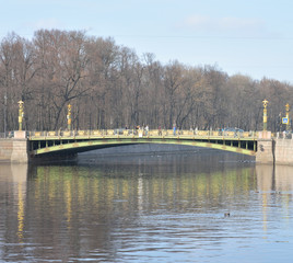 Fototapeta na wymiar Panteleimon Bridge across the Fontanka River.