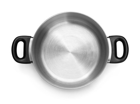 Top view of empty steel cooking pot