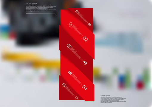 Illustration infographic template with red bar askew divided to five parts