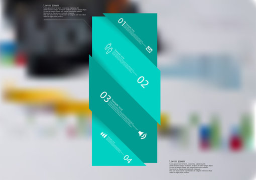 Illustration infographic template with green bar askew divided to four parts