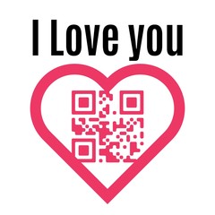 Sentence I Love you in QR code in red heart silhouette. Concept