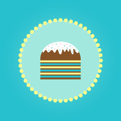 Easter cake flat icon 2017. Colorful easter cake with glaze in circle on blue background
