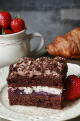Chocolate cake with fruit layers