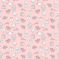 Cute seamless pattern with hand drawn elements for fabric, backgrounds, scrapbook paper