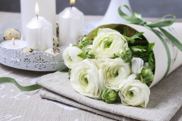 Bouquet of white ranunculus flowers