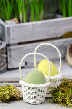 Eggs in wicker baskets