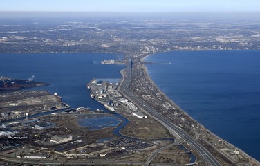 aerial view of the Skyway bridge in Hamilton Ontario Canada
