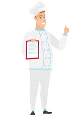 Chef cook with clipboard giving thumb up.