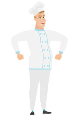 Young caucasian angry chef cook screaming.