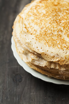 Stack of kefir (buttermilk) pancakes traditional for Russian pancake week