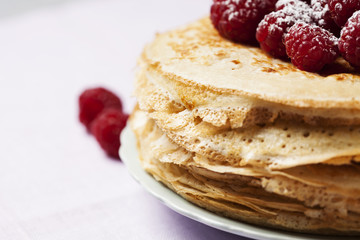 Stack of kefir (buttermilk) pancakes traditional for Russian pancake week
