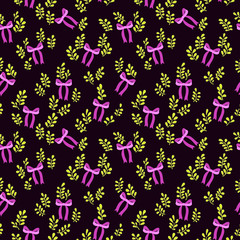 Seamless vector pattern with cute pink bows and branch