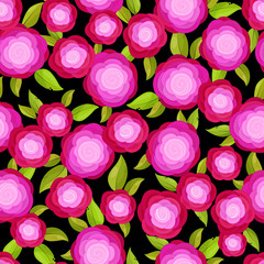Seamless pattern with bright decorative pink roses