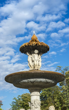Cherubs on the Artichoke Fountain, in Retiro Park, Madrid, Spain. It was built in 1781, by the architect Ventura Rodriguez.