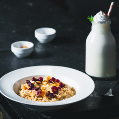 Oatmeal porridge and milk shake