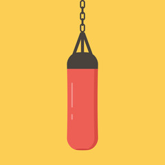 Flat design red punching bag, boxing icon.
