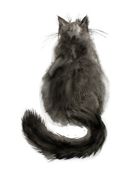 Watercolor black cat