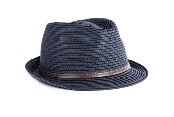 Navy Blue Straw Hat Isolated on White
