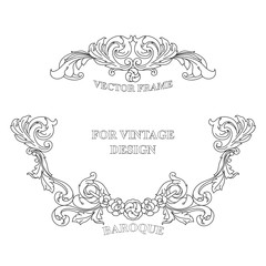 Vector vintage frame with floral ornament on white background.