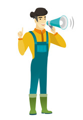 Young asian farmer making announcement.