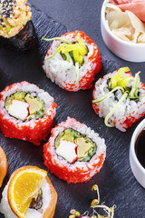 Fresh sushi set, view from top