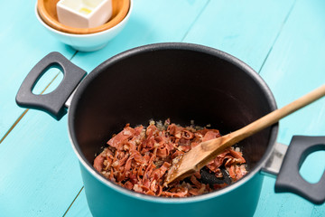 Cooking Minestrone Soup On Kitchen Table