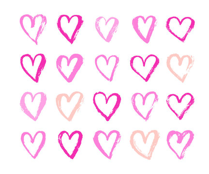Vector ink pink hearts symbol on Happy Valentines Day. Grunge style