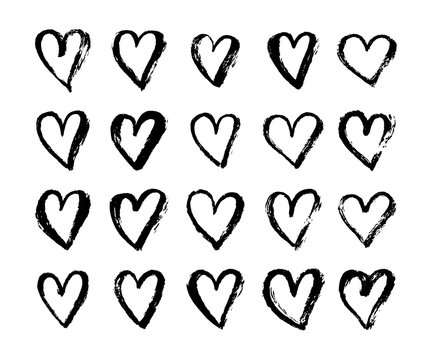 Vector ink hearts symbol on Happy Valentines Day. Grunge style
