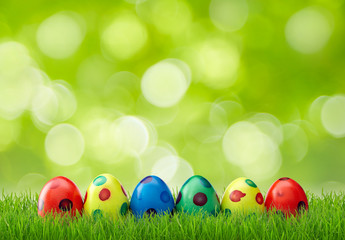 Spotted easter eggs with green bokeh